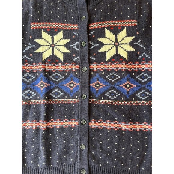 Lands End Cardigan Sweater Fair Isle Heavyweight Blue Button Up Cotton Winter S - Picture 6 of 13